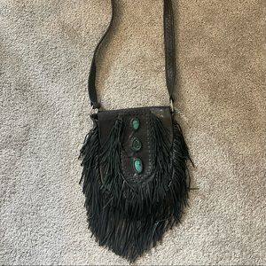 Black Leather Western Fringe Purse